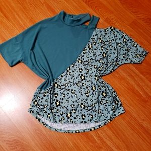 White Birch Teal Baby Blue Yellow Animal Print Peak Shoulder 2x